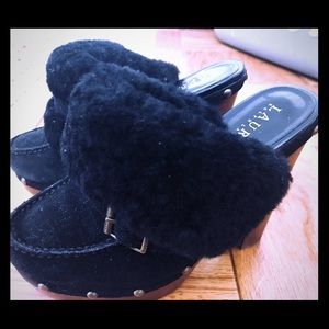 #RalphLauren SA been suede/faux fur heeled #clogs